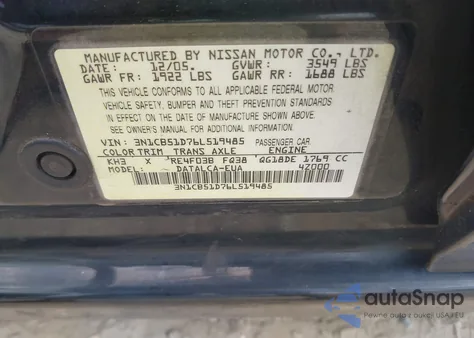 2006 Nissan Sentra 1.8 из США, поврежденный, VIN 3N1CB51D76L519485